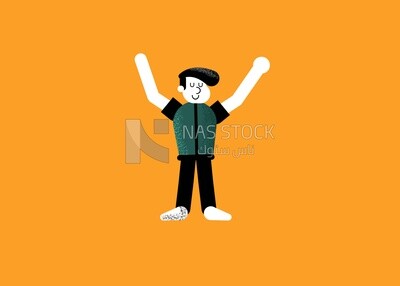 شخص يقف ويرفع يديه على خلفية صفراء