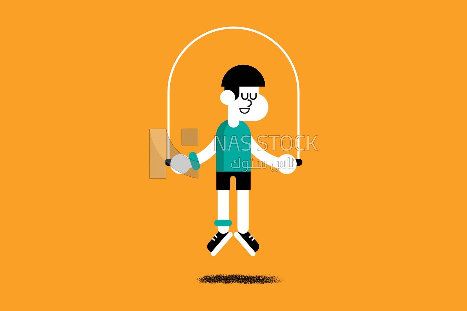 A boy doing jump rope on a yellow background