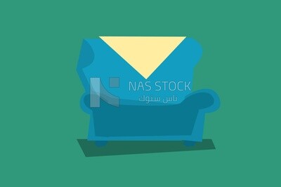 An elegant blue chair made of fabric on a green background