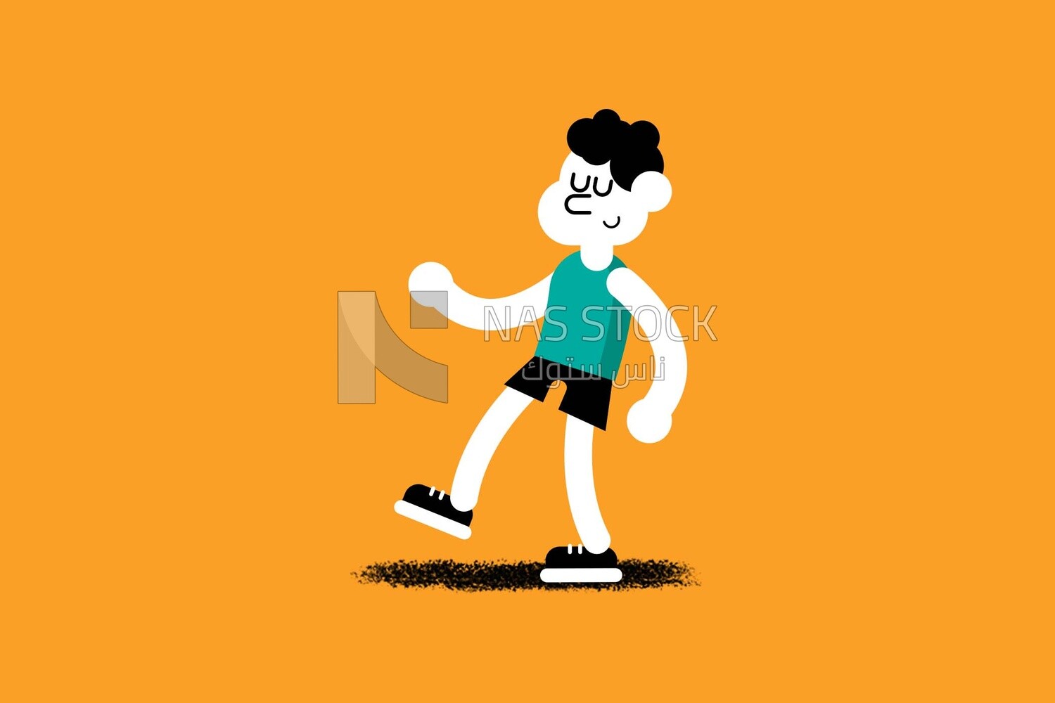 Someone who walks harmoniously on a yellow background