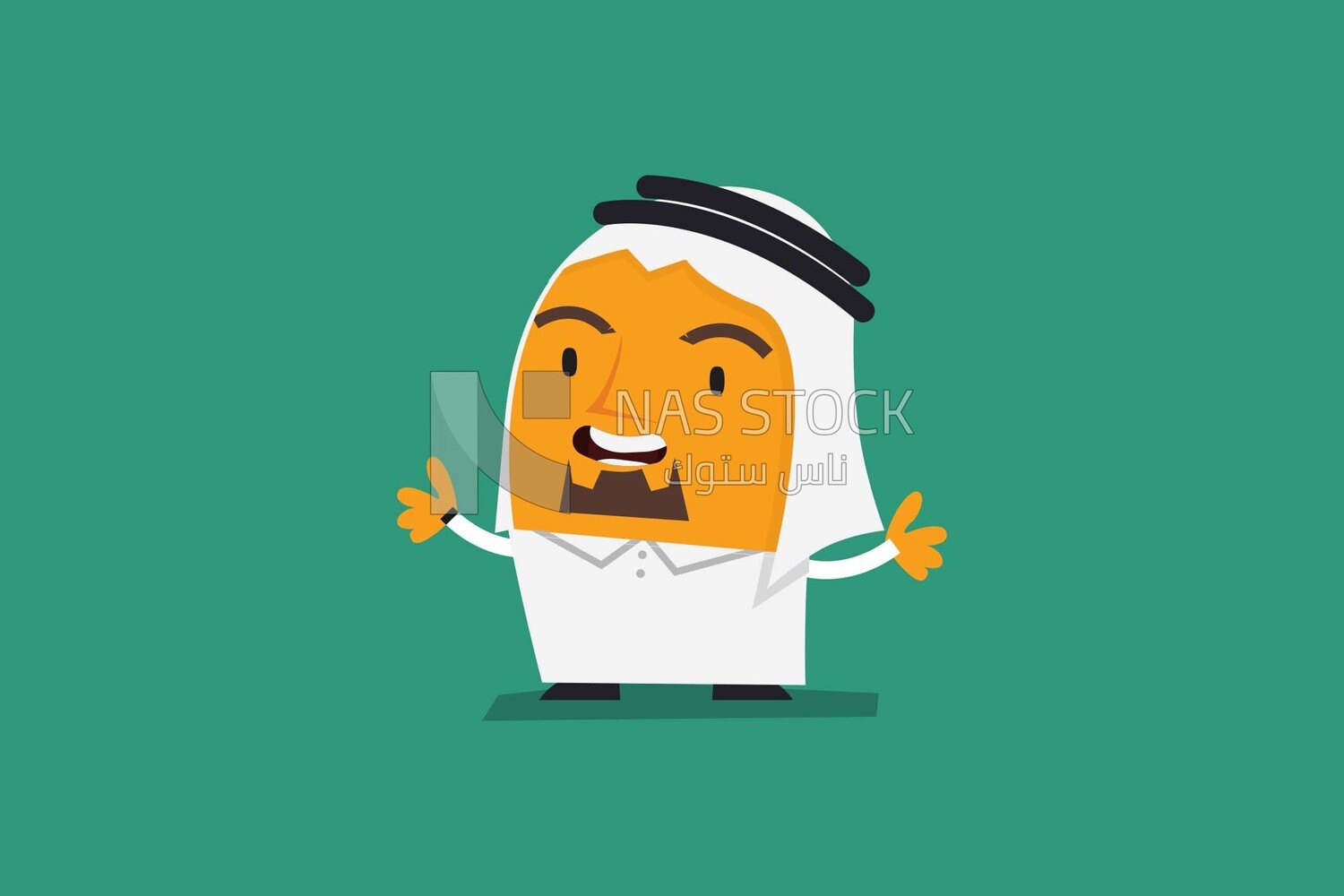 Gulf man standing and raising his hand on a green background