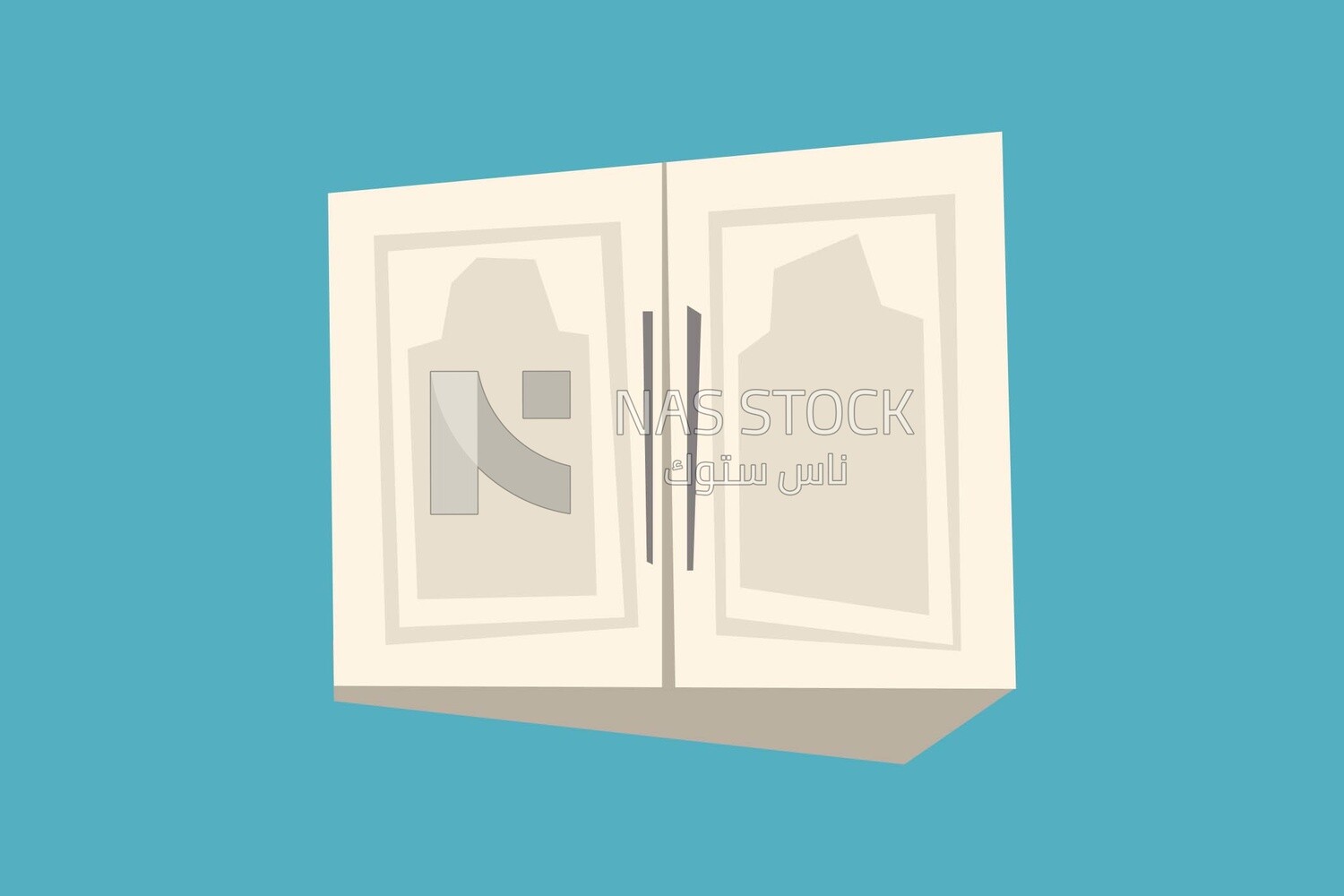 White kitchen cabinet on a blue background
