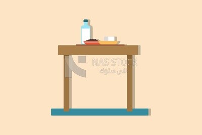 Table with Breakfast  on a blue background