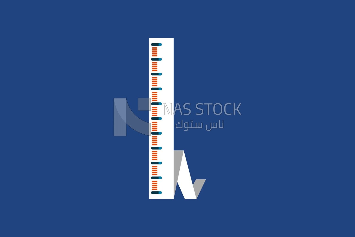 White ruler on a blue background