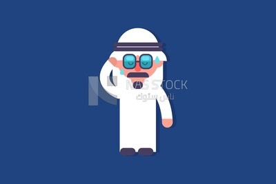 A Gulf man standing and sweating against a blue background
