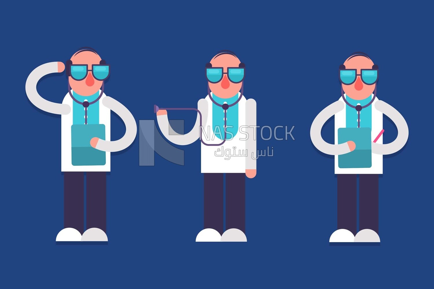 doctor with different movements on a blue background