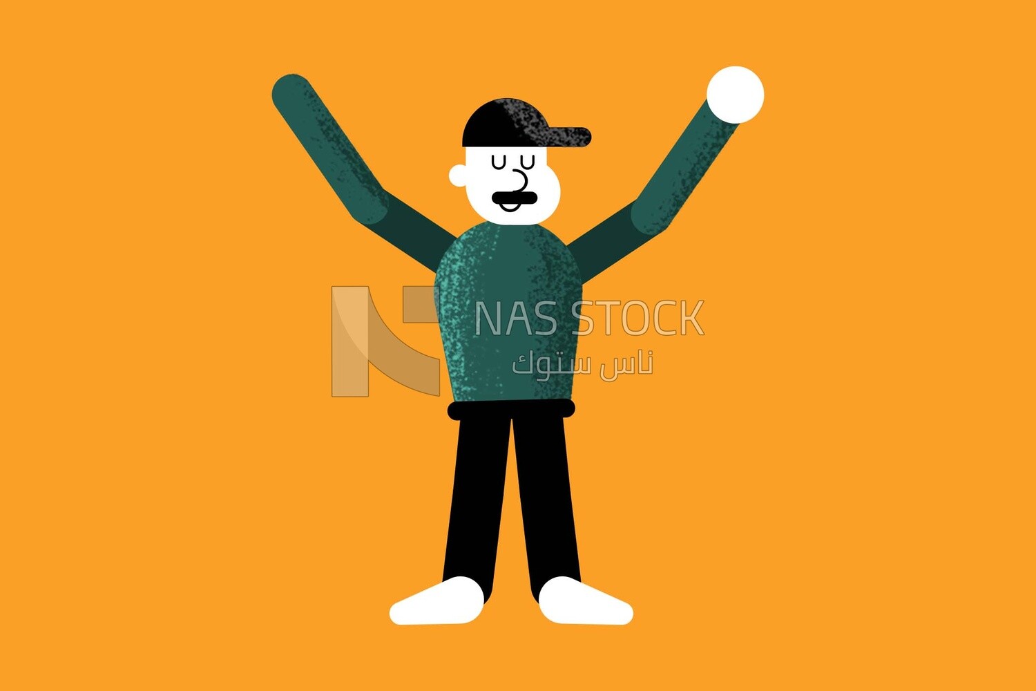 A person standing and raising his hands on a yellow background