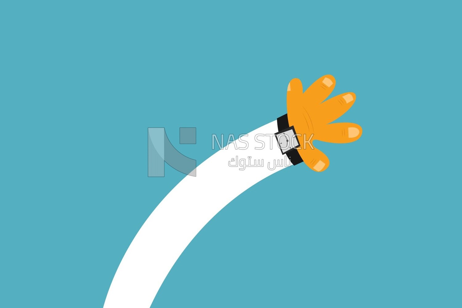 Hand wearing a watch on a blue background