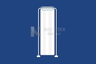 Hospital curtains on a blue background