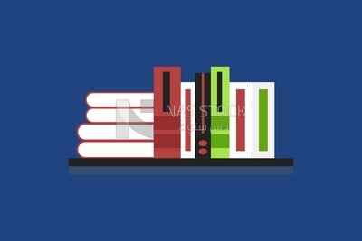 A group of books on a blue background