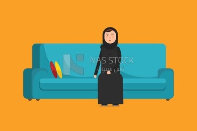 Veiled woman sitting on the sofa