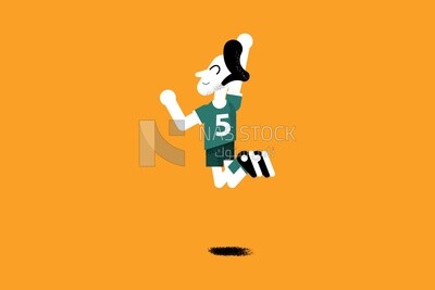 Boy in sportswear jumping for joy on a yellow background