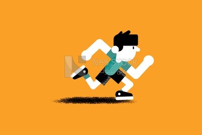 A man running on a yellow background