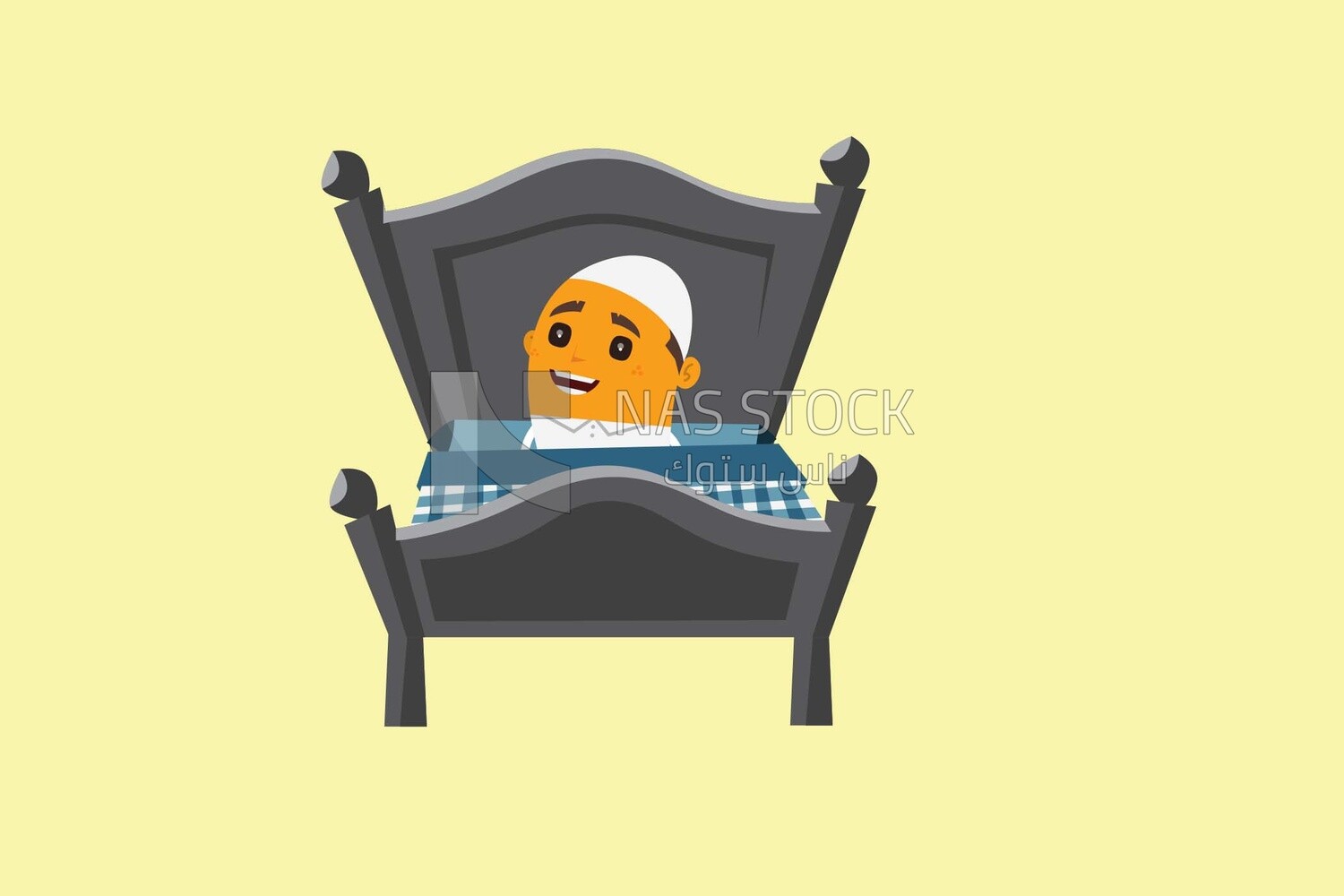 A Gulf boy sleeping in his bed on a dark background