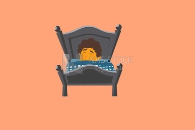 A  boy sleeping in his bed on a green background