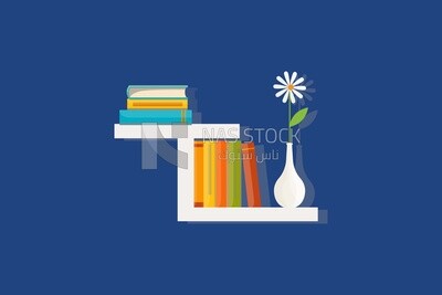 Shelf with books and vase