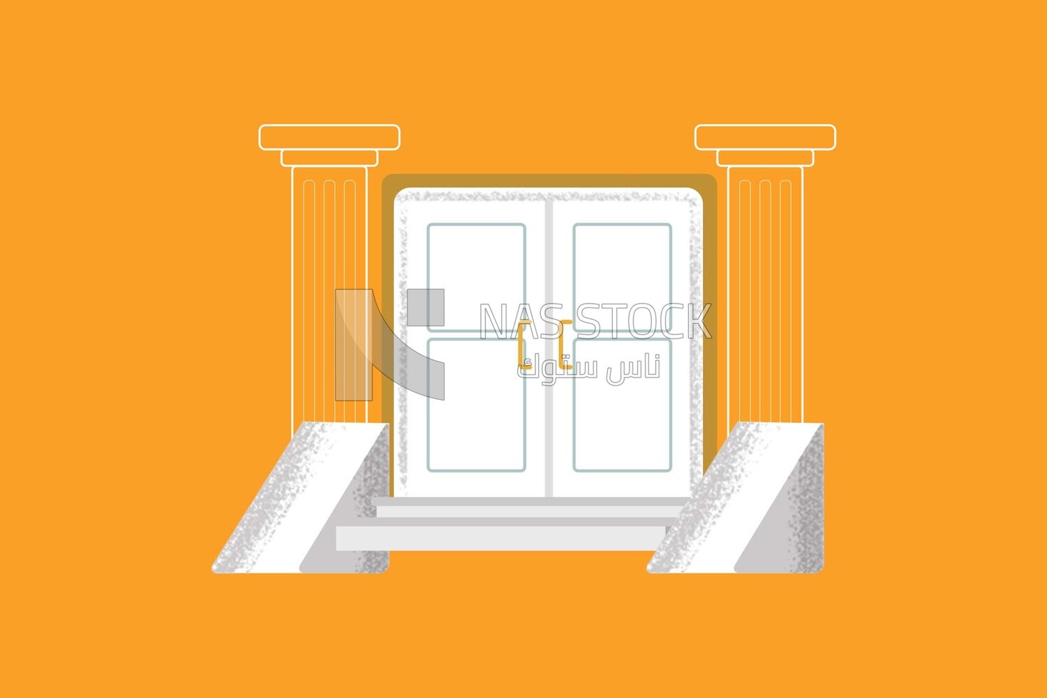 Front entrance door on a yellow background