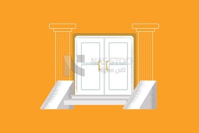 Front entrance door on a yellow background