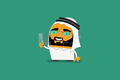 A Gulf man standing and waving his hand on a green background