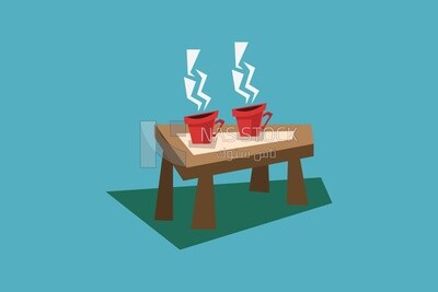table with two cup of coffee on a blue background