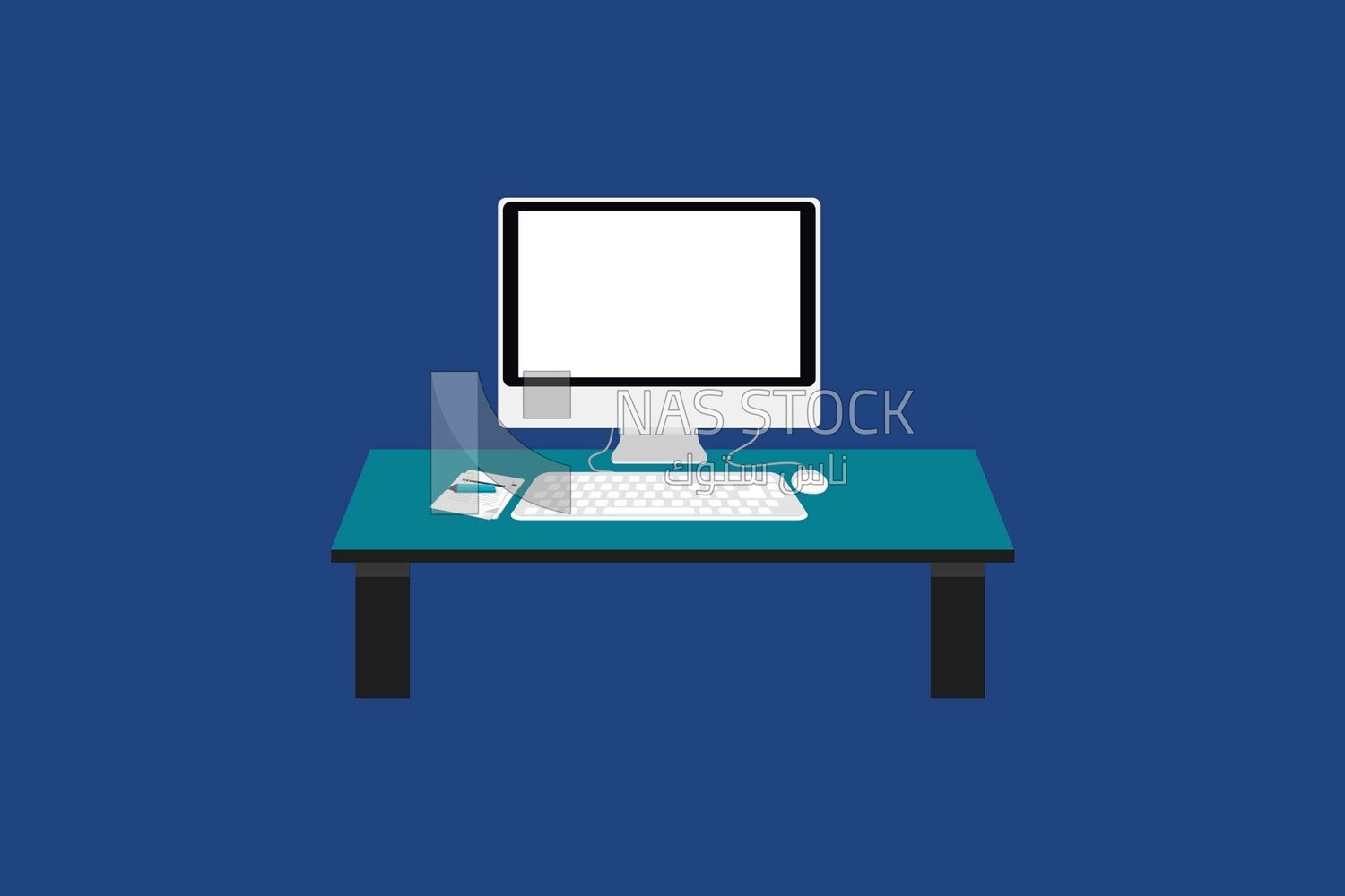 A desk with a computer screen