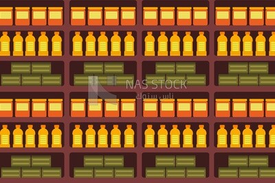 Product and beverage shelves background