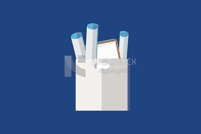 Cardboard box with office supplies