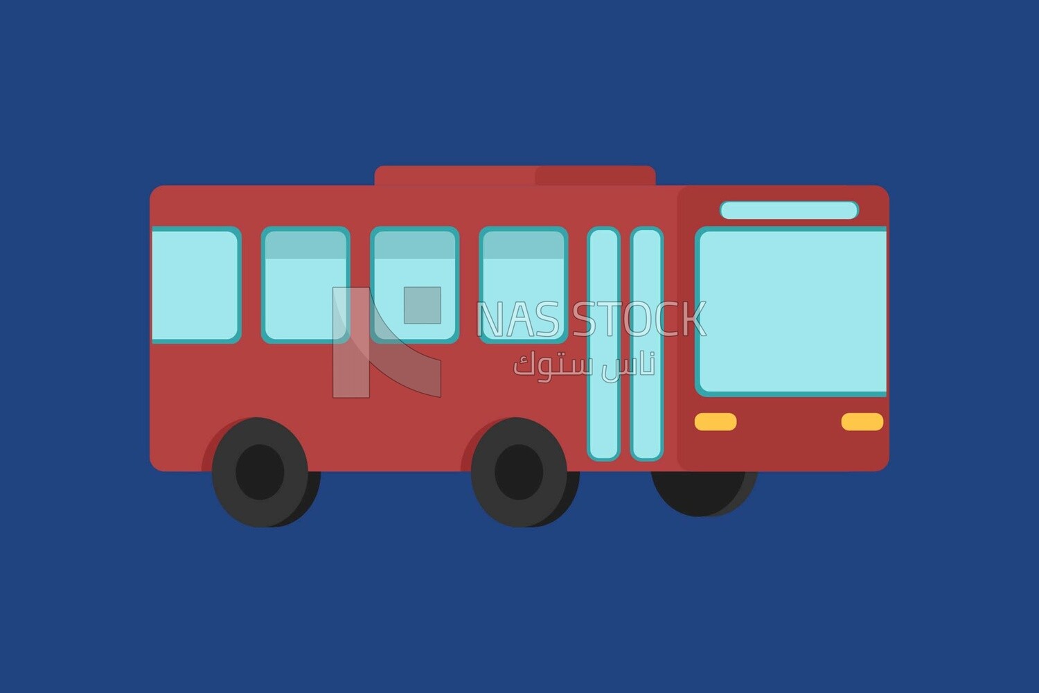 red bus on a blue background