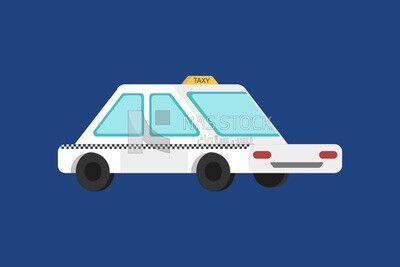 white taxi on a blue background