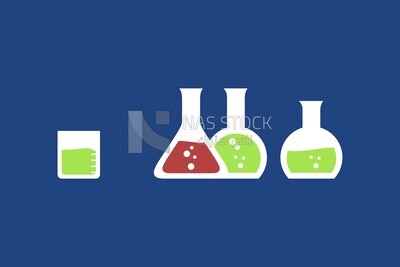 chemical flasks on a blue background