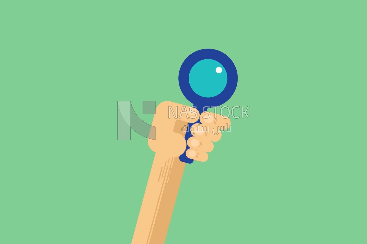 Hand holding a magnifying glass On a purple background