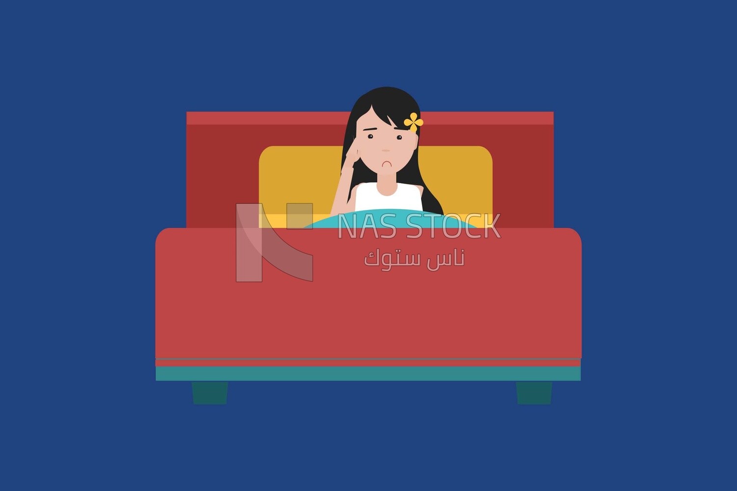 Girl suffering from headache on a blue background
