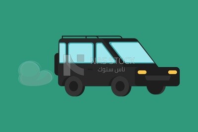 سيارة العائلة  على خلفية زرقاء