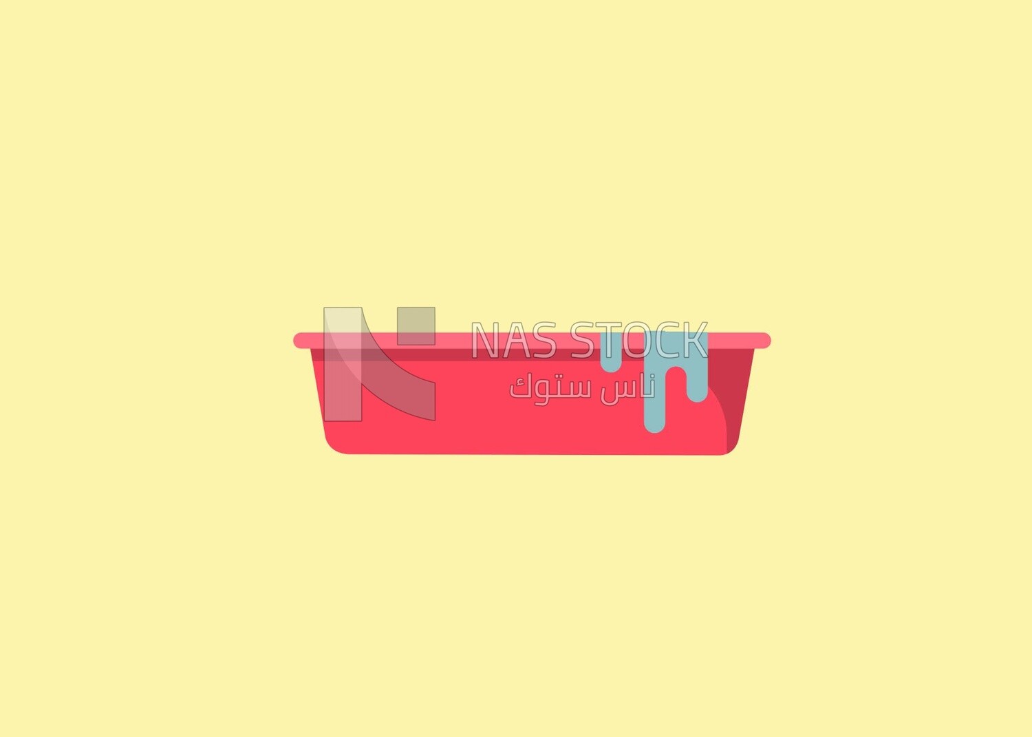 Red plastic basin with water on a blue background