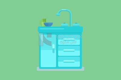 Kitchen tub with kitchen utensils on a white background