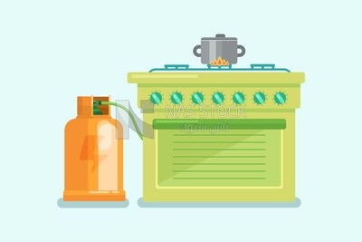 A cooker with a Gas cylinder on a light background