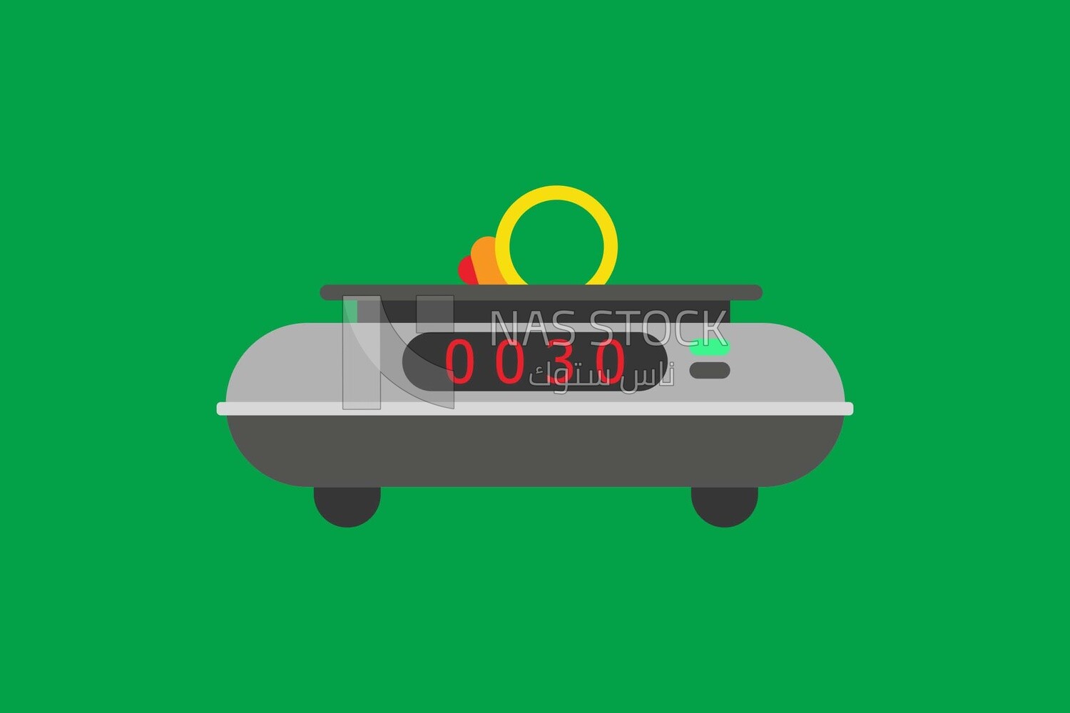 Gold balance with ring on a green background