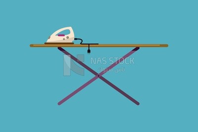 Iron And Ironing Board on a blue background