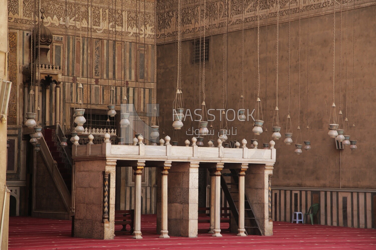 View of muezzin&#39;s platform and qibla iwan, Sultan Hasan complex, tourism in Egypt