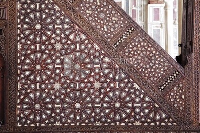Wooden decorated Minbar in the Sultan Moayed Sheikh Mosque, tourism in Egypt