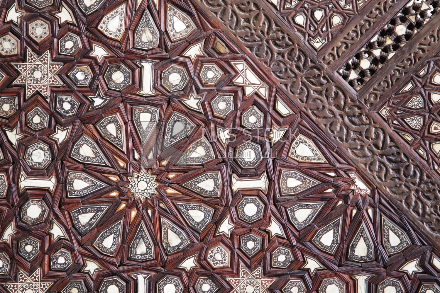 Wooden decorated Minbar in the Sultan Moayed Sheikh Mosque, tourism in Egypt