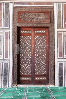 Wooden decorated Minbar in the Sultan Moayed Sheikh Mosque, tourism in Egypt