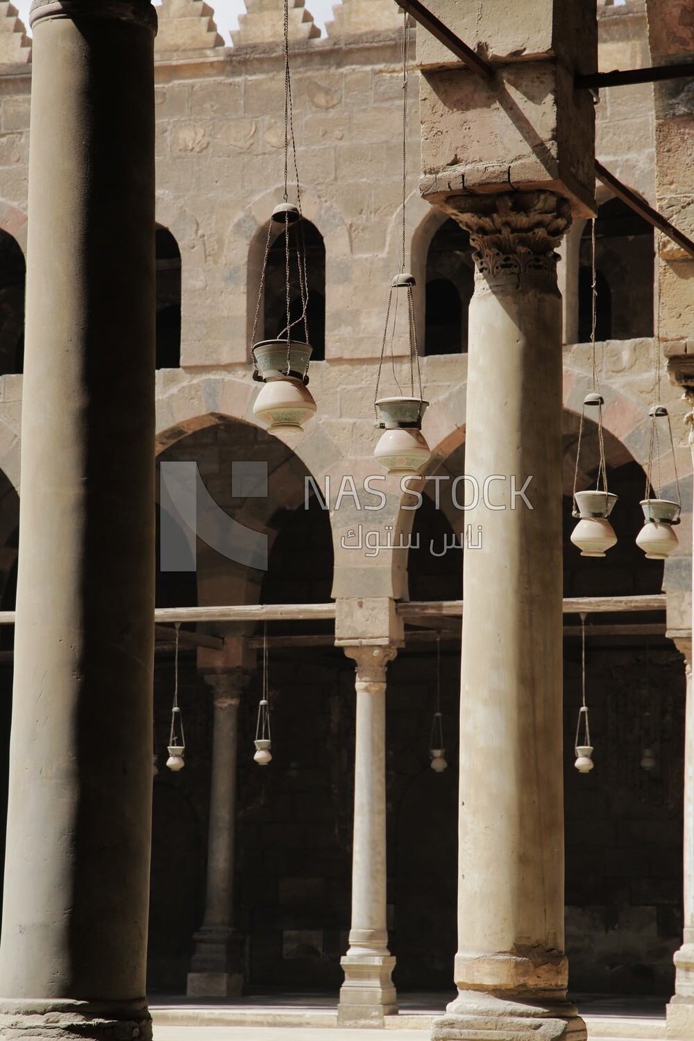 Hanging Arabic lamps in the Mosque of Sultan al-Nasir Muhammad, Tourism in Egypt