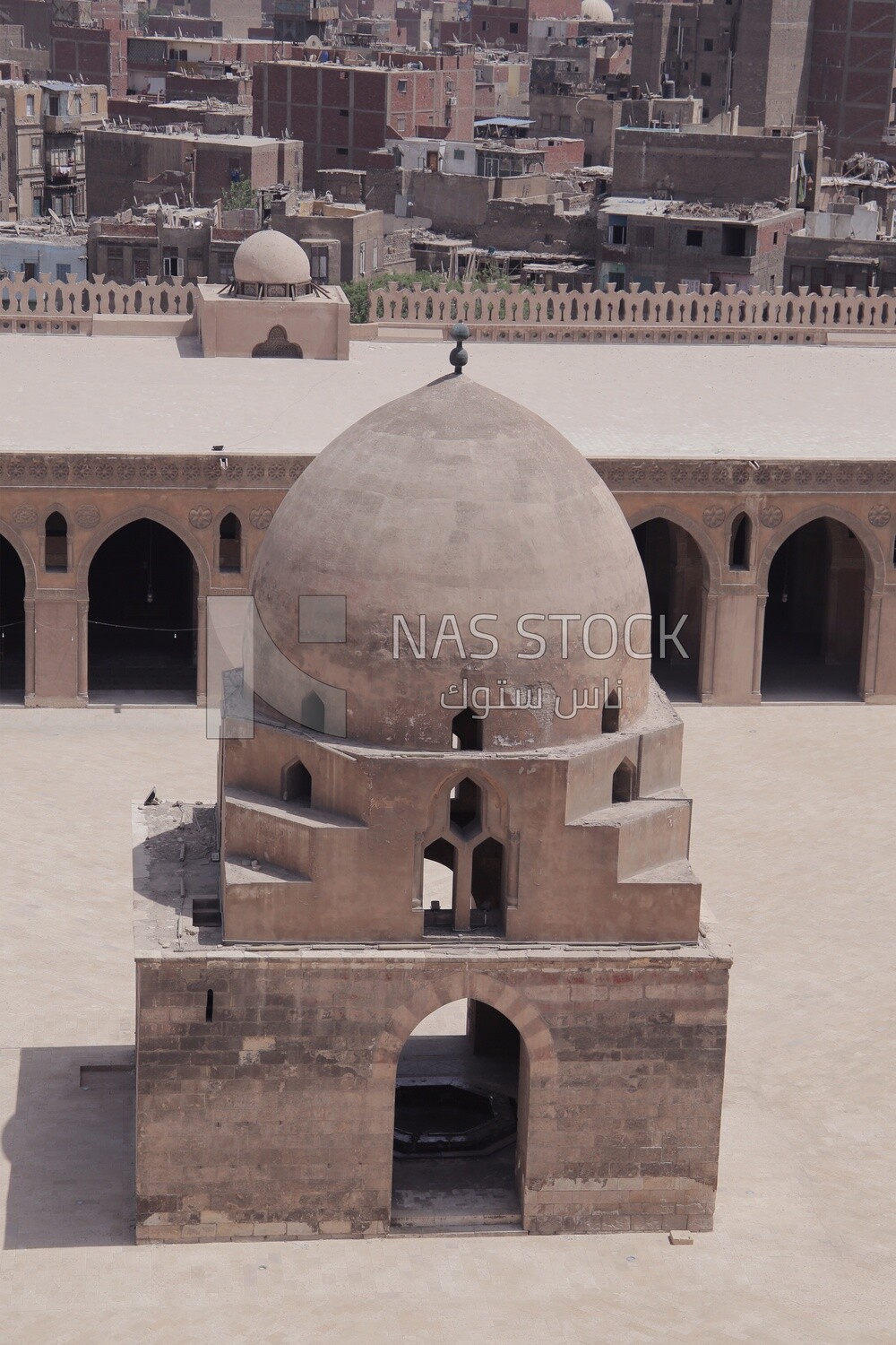 Top view of The Mosque of Ibn Tulun, the oldest mosque, is famed for its beautiful architecture, Tourism in Egypt, Famous landmarks in Egypt