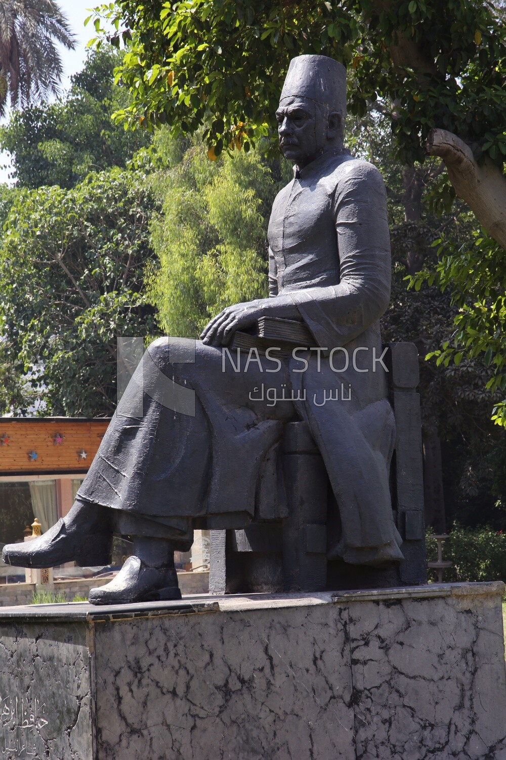 Side View of a statue of Hafez Ibrahim in Al Horreya Garden, Nature