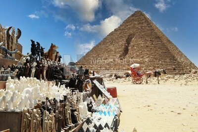 Store for for sale souvenirs in Giza pyramids, Tourism in Egypt, famous landmarks in Egypt