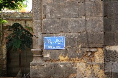 Hanging street name signs on the wall