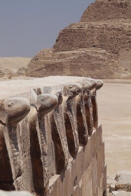 Cobra carved on top of a wall in the Pyramid Complex of Djoser, the largest group of ancient Egyptian tombs, Tourism in Egypt