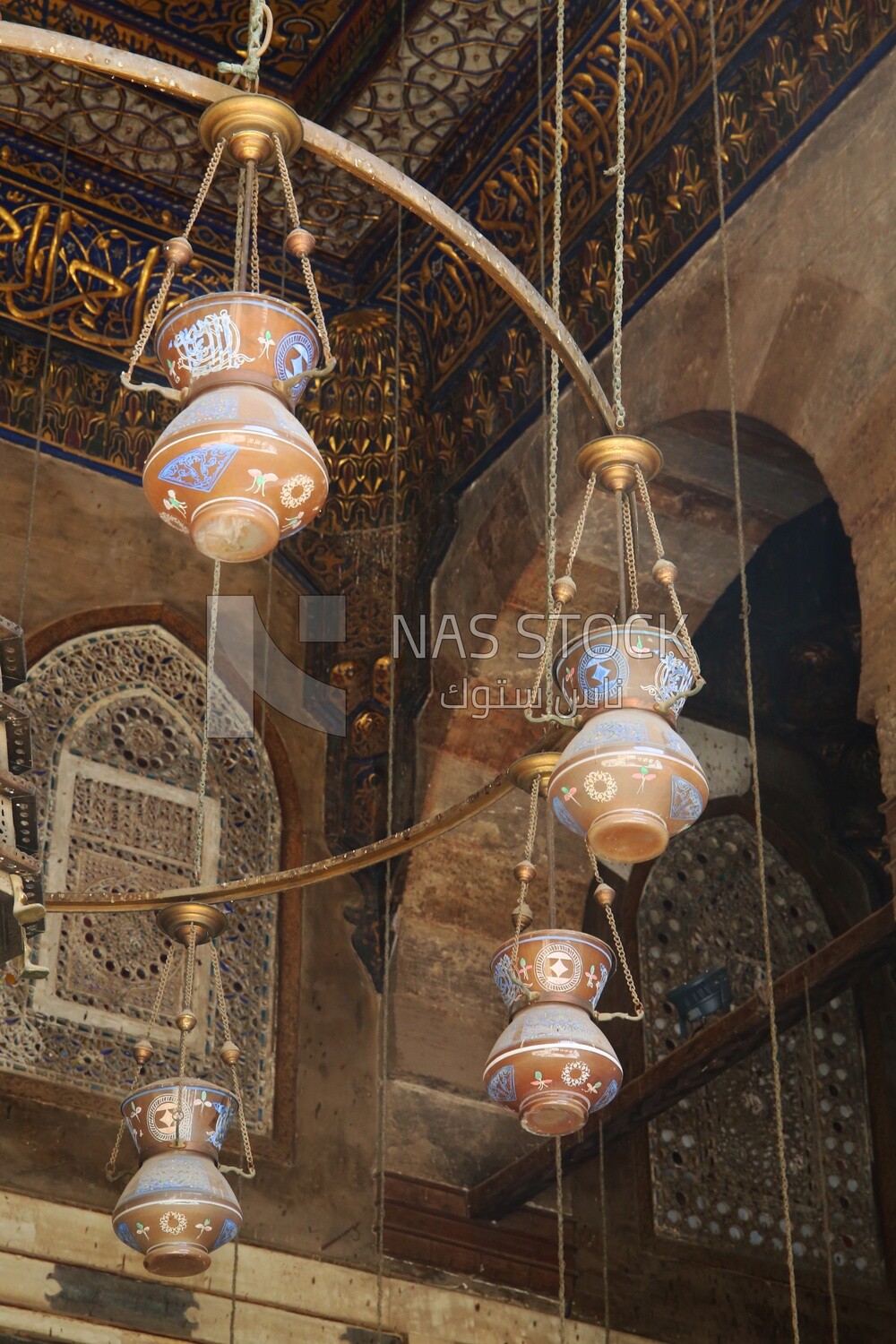 Hanging lamps in Sultan Barquq mosque, tourism in Egypt,  El-Moez Street, Cairo, Egypt