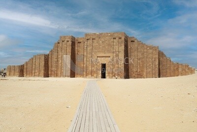 The Entrance to the Columnal Hall of Saqqara and Pyramid of Djoser (Step Pyramid), the largest group of ancient Egyptian tombs, Tourism in Egypt